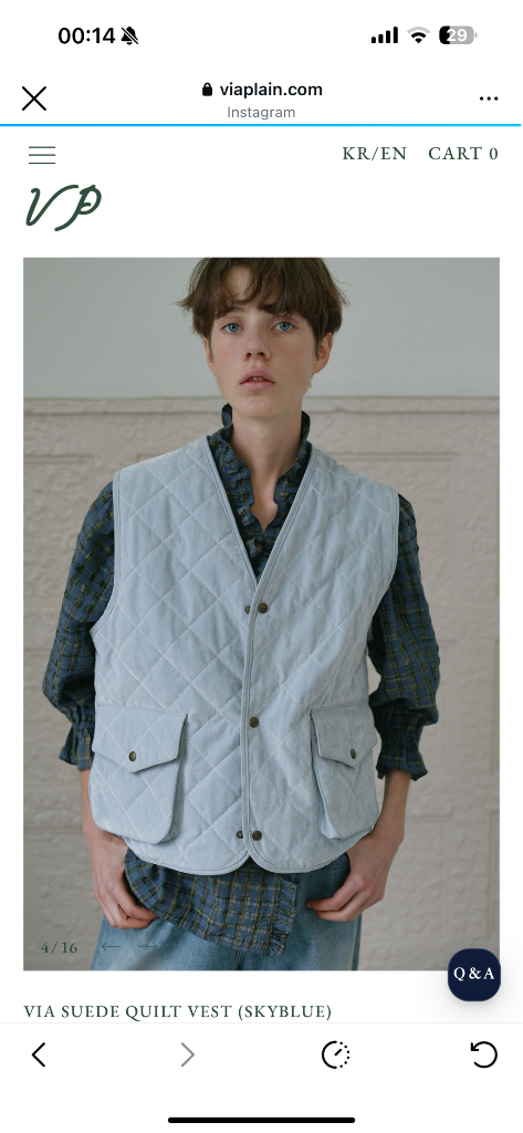 새상품 비아플레인 스웨이드 퀼팅 조끼 스카이블루--9