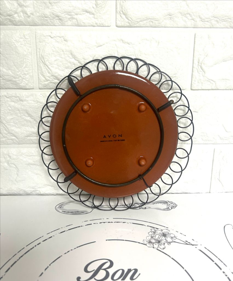 빈티지 AVON 수탉 세라믹 접시/ 금속 프레임 삼발이 이미지