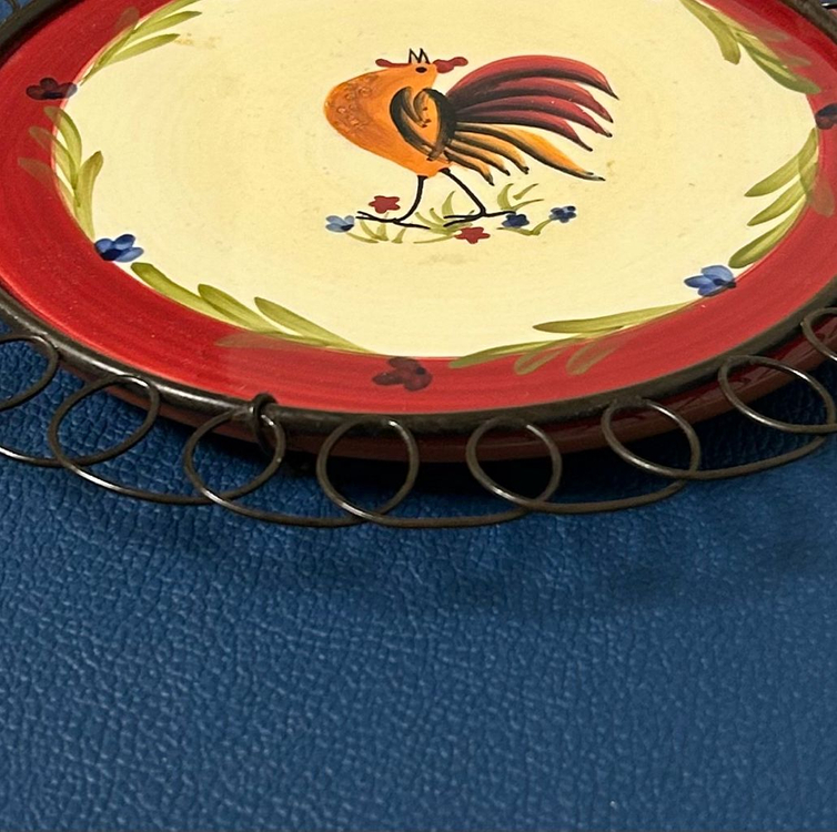 빈티지 AVON 수탉 세라믹 접시/ 금속 프레임 삼발이 이미지