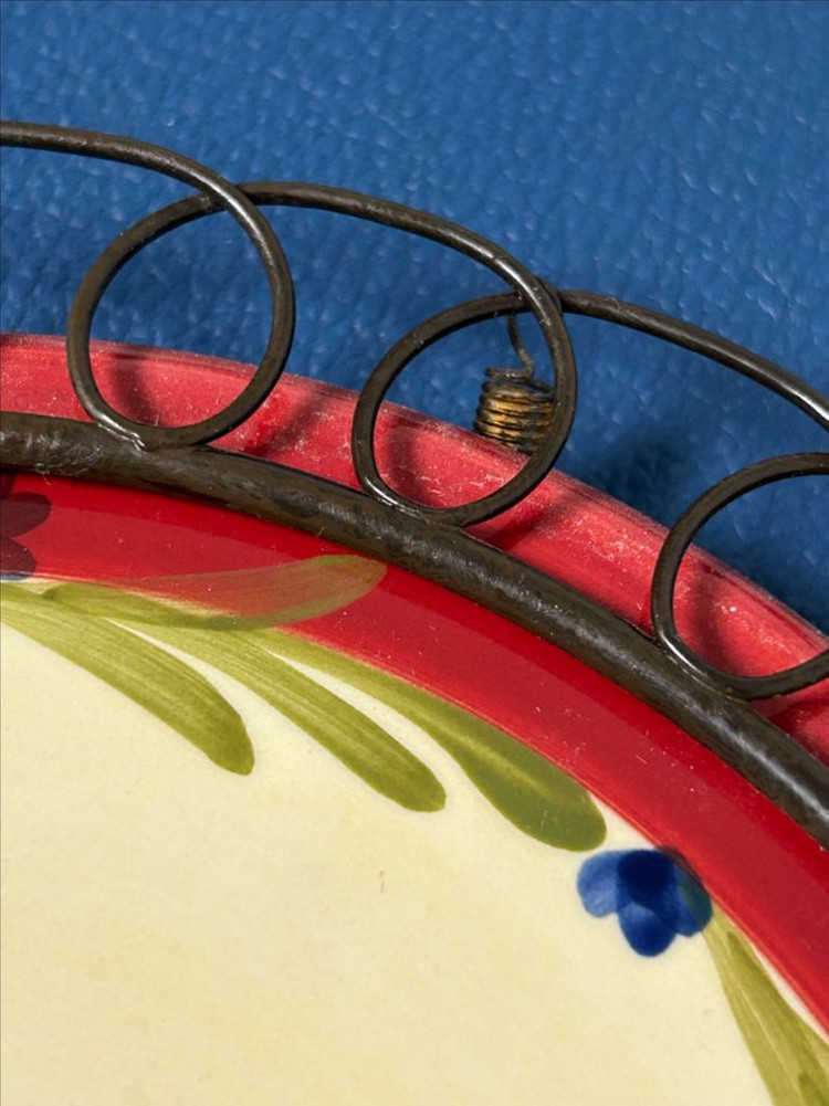 빈티지 AVON 수탉 세라믹 접시/ 금속 프레임 삼발이 이미지