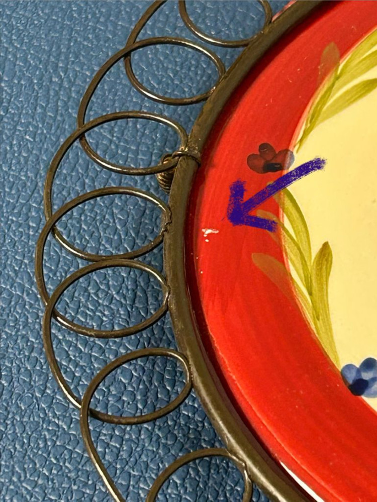 빈티지 AVON 수탉 세라믹 접시/ 금속 프레임 삼발이 이미지