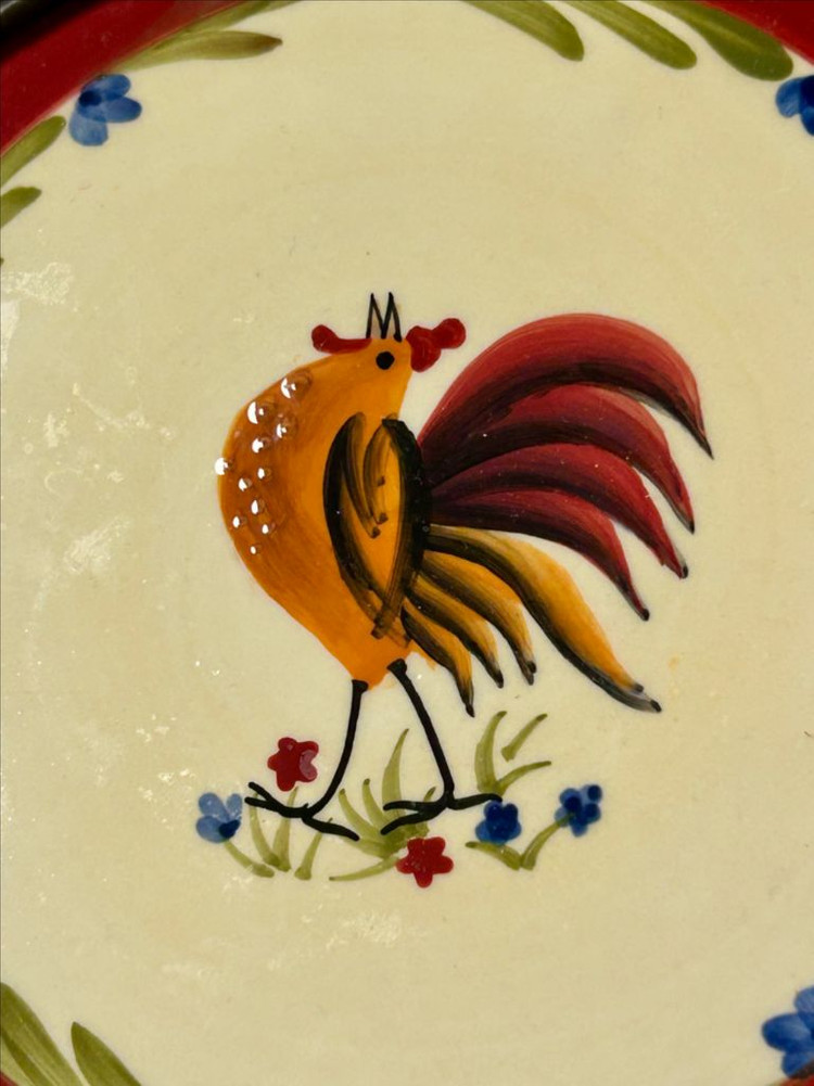 빈티지 AVON 수탉 세라믹 접시/ 금속 프레임 삼발이 이미지