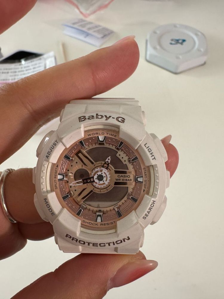 카시오 베이비지 화이트+로즈골드 시계--2