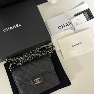샤넬 캐피어 체인 지갑 블랙 은장 ap0238 (풀구성)