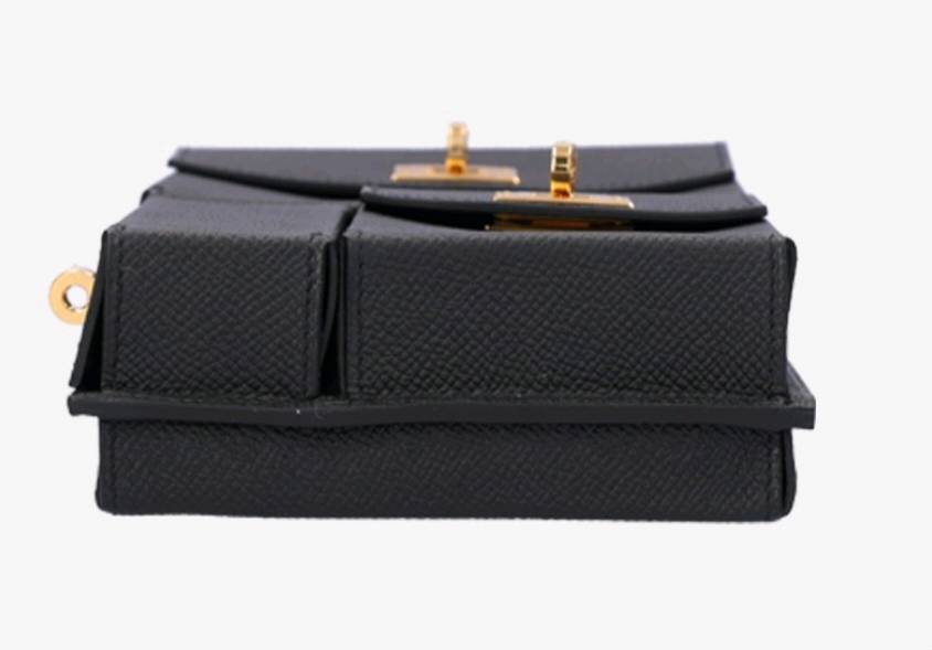 에르메스 켈리 멀티 포켓 앱송 누아 금장 지갑 가방--5