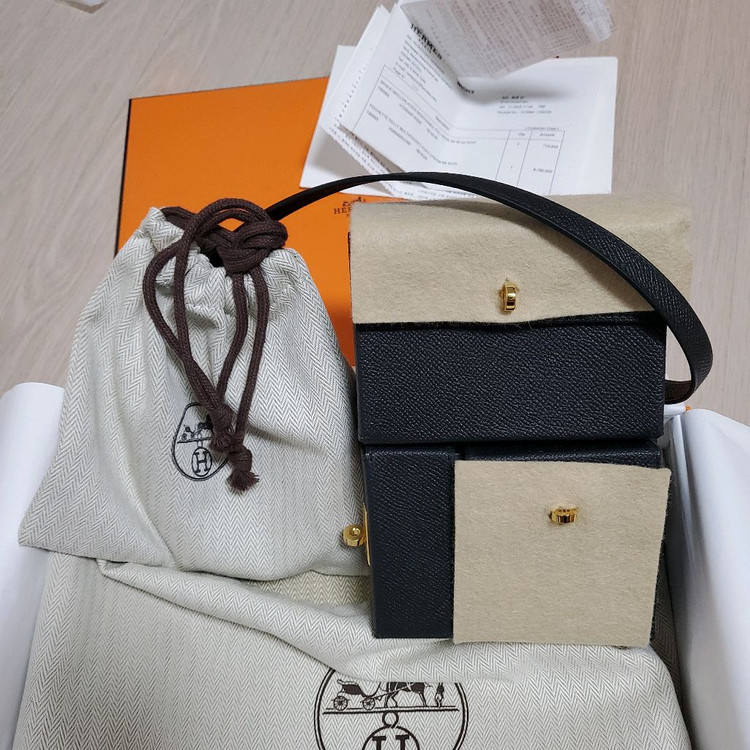 에르메스 켈리 멀티 포켓 앱송 누아 금장 지갑 가방--6