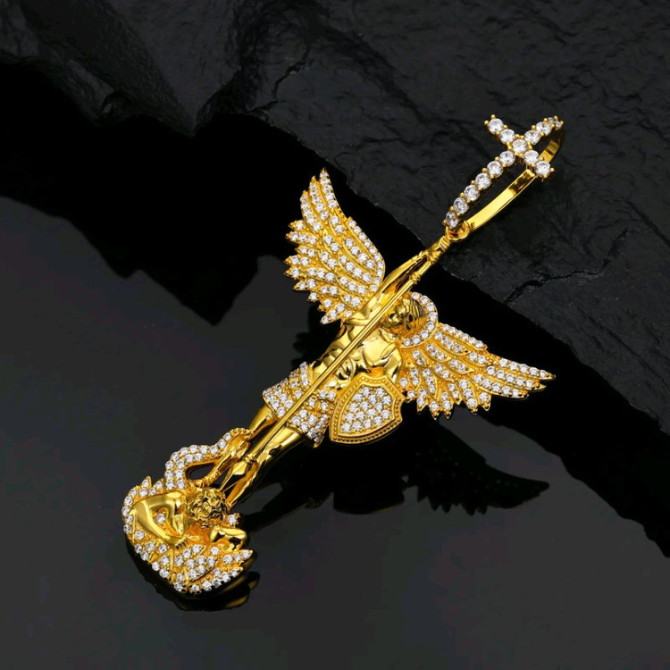 Oceanora 18K 골드 도금 모이사나이트 엔젤 크로스 펜던트--1