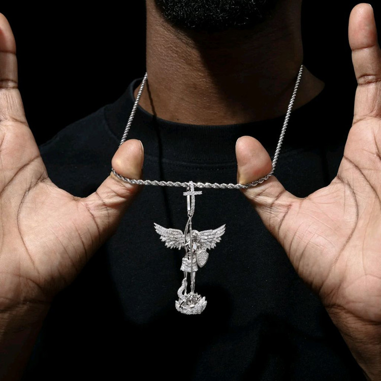 Oceanora 18K 골드 도금 모이사나이트 엔젤 크로스 펜던트--3