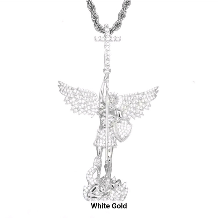 Oceanora 18K 골드 도금 모이사나이트 엔젤 크로스 펜던트--7