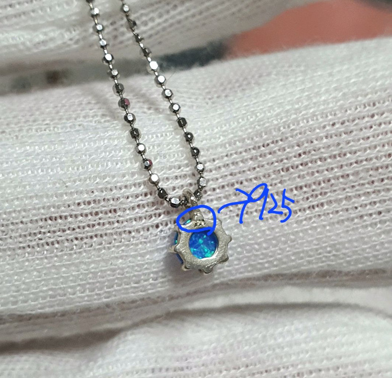 핸드메이드 합성오팔 이태리체인 목걸이 (925은)-46cm 이미지