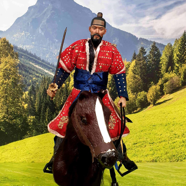 쿠믹 이순신 홍갑+식모 갈색마 세트 12인치 피규어(핫토이 호환)--0