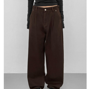 블랙업 토런스 윈턱 와이드 코튼팬츠 브라운 S
