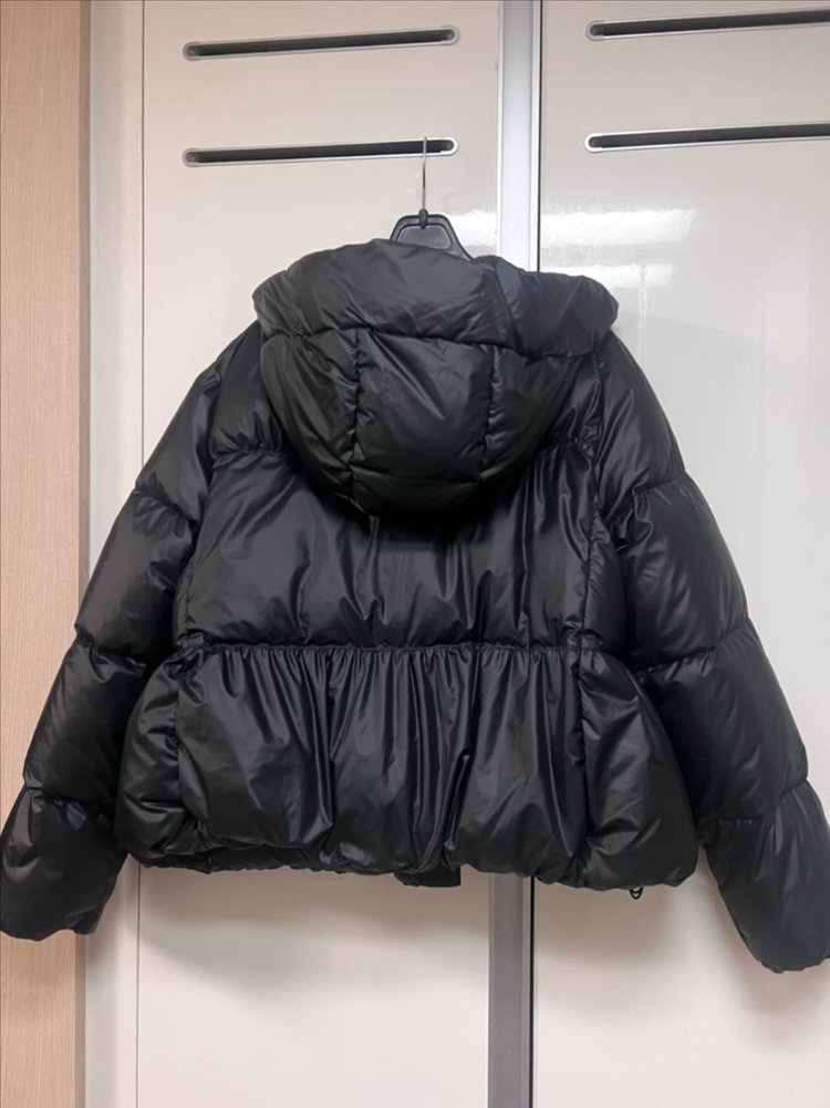 낸시렐라 구스 이불 패딩 셔링 후드 숏패딩 거위털 다운 점퍼 푸퍼 자켓 블랙 검정 이미지