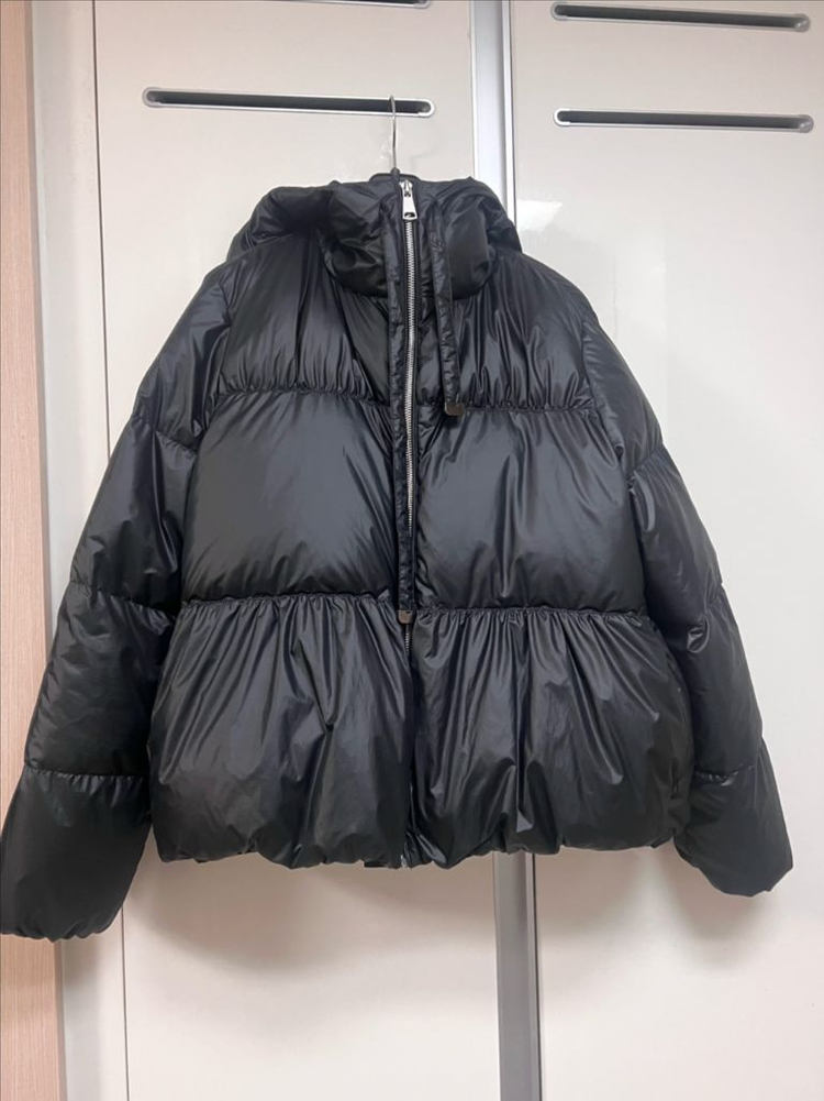 낸시렐라 구스 이불 패딩 셔링 후드 숏패딩 거위털 다운 점퍼 푸퍼 자켓 블랙 검정 이미지