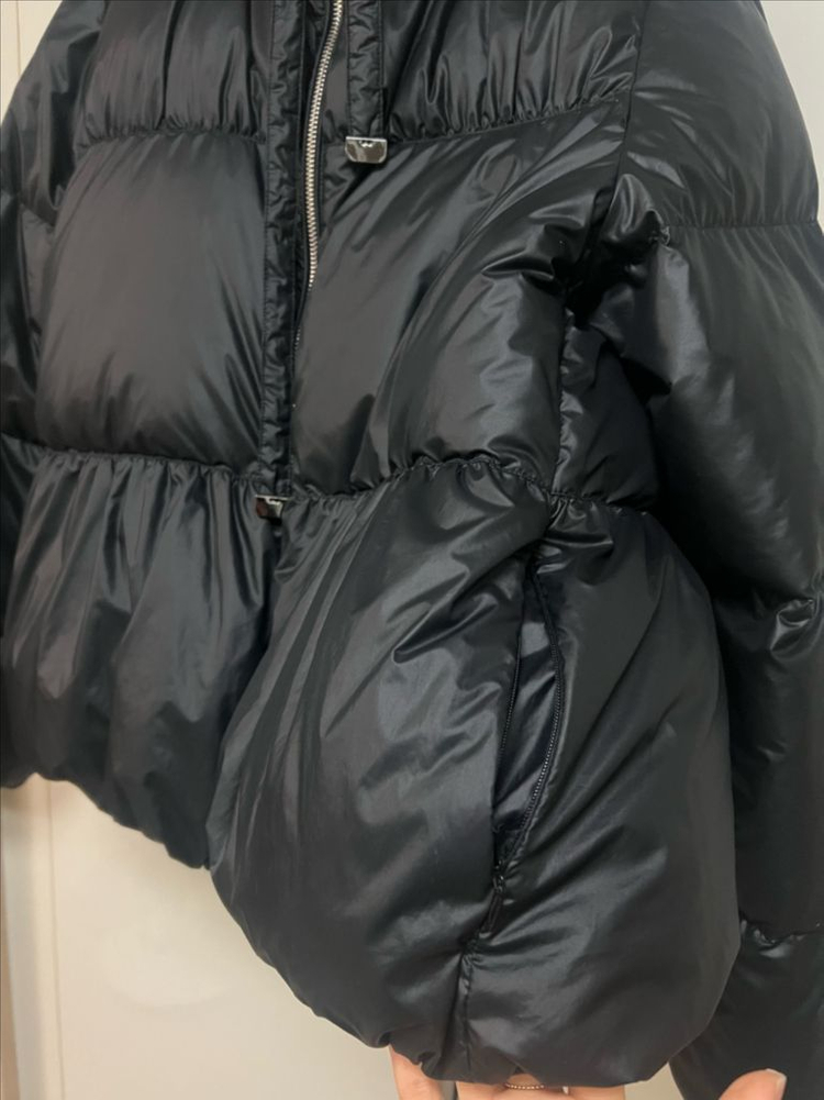 낸시렐라 구스 이불 패딩 셔링 후드 숏패딩 거위털 다운 점퍼 푸퍼 자켓 블랙 검정 이미지