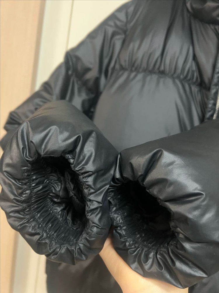 낸시렐라 구스 이불 패딩 셔링 후드 숏패딩 거위털 다운 점퍼 푸퍼 자켓 블랙 검정 이미지