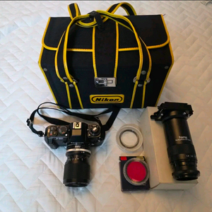 니콘 NIKON F-301 빈티지 필름 카메라, 필터, 80s 빈티지 가방 세트 판매 (점검 및 올수리 완)