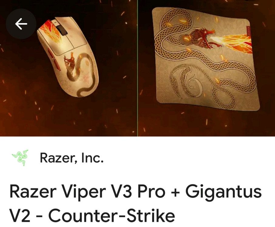 [새상품]레이저 바이퍼 V3 Pro 카운터스트라이크 에디션 마우스 + Gigantus V2 마우스패드--1