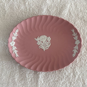 빈티지 웨지우드 재스퍼 핑크 플루티드 오발 트레이 모닝글로리