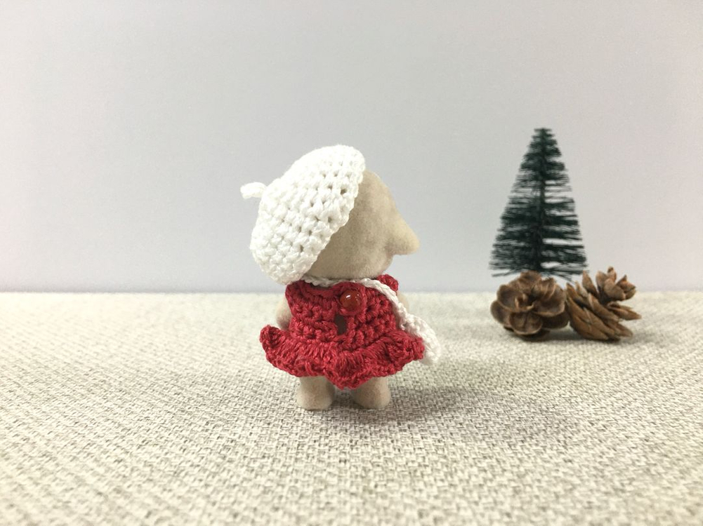 [실바니안 뜨개옷] 하얀 베레모 빨간 원피스 가방 세트 이미지