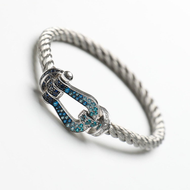 프레드 포스텐 브레이슬릿 18K 화이트 골드 및 풀파베 블루 스톤 & 화이트 다이아 라지 모델 이미지