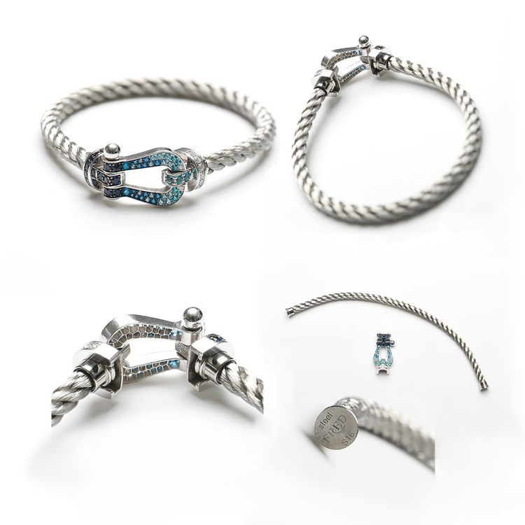 프레드 포스텐 브레이슬릿 18K 화이트 골드 및 풀파베 블루 스톤 & 화이트 다이아 라지 모델 이미지