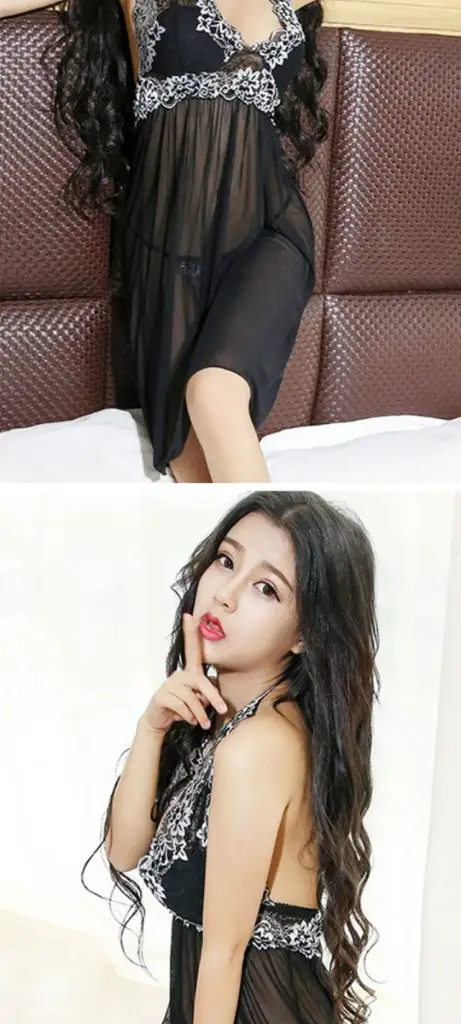 2종*이벤트 플라워 블랙 홀터넥 시스루 슬립,티팬티 S~M 이미지