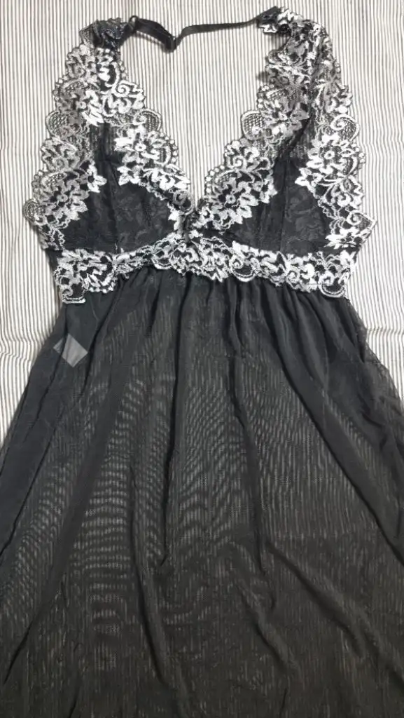 2종*이벤트 플라워 블랙 홀터넥 시스루 슬립,티팬티 S~M 이미지