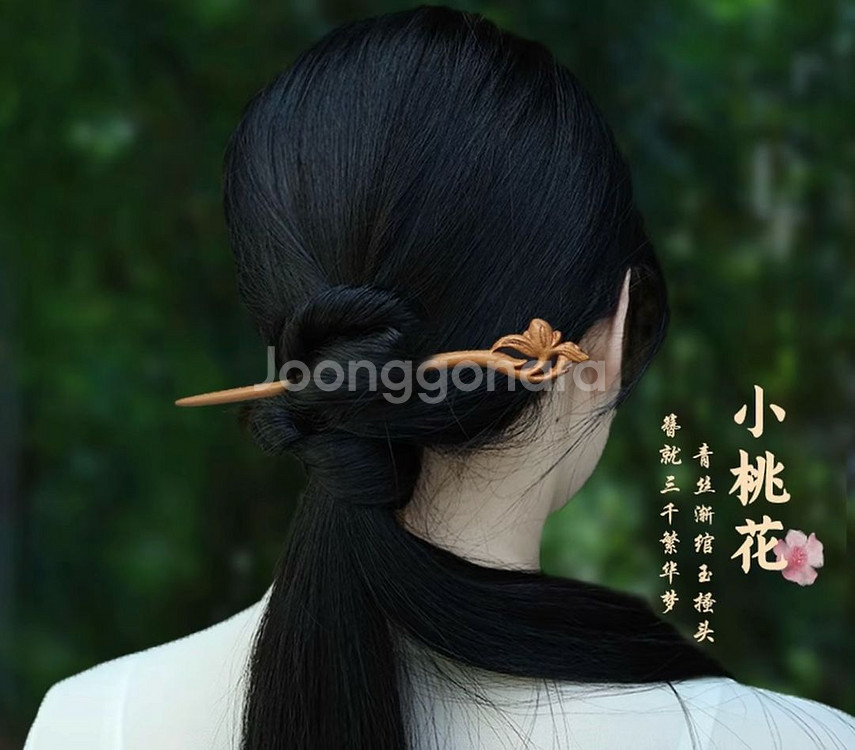 복숭아나무 꽃 장식 머리핀--1