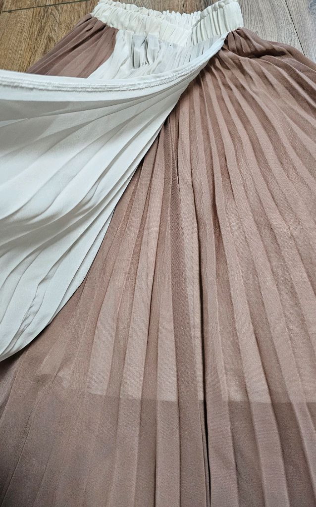 플리츠 쉬폰롱스커트 투톤 언발스커트 이미지