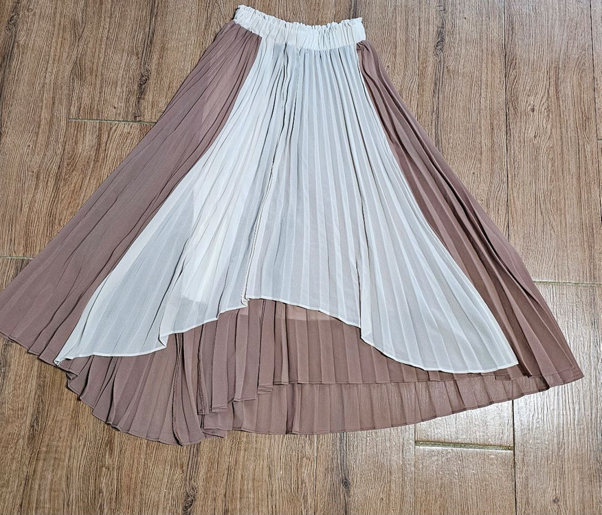 플리츠 쉬폰롱스커트 투톤 언발스커트 이미지