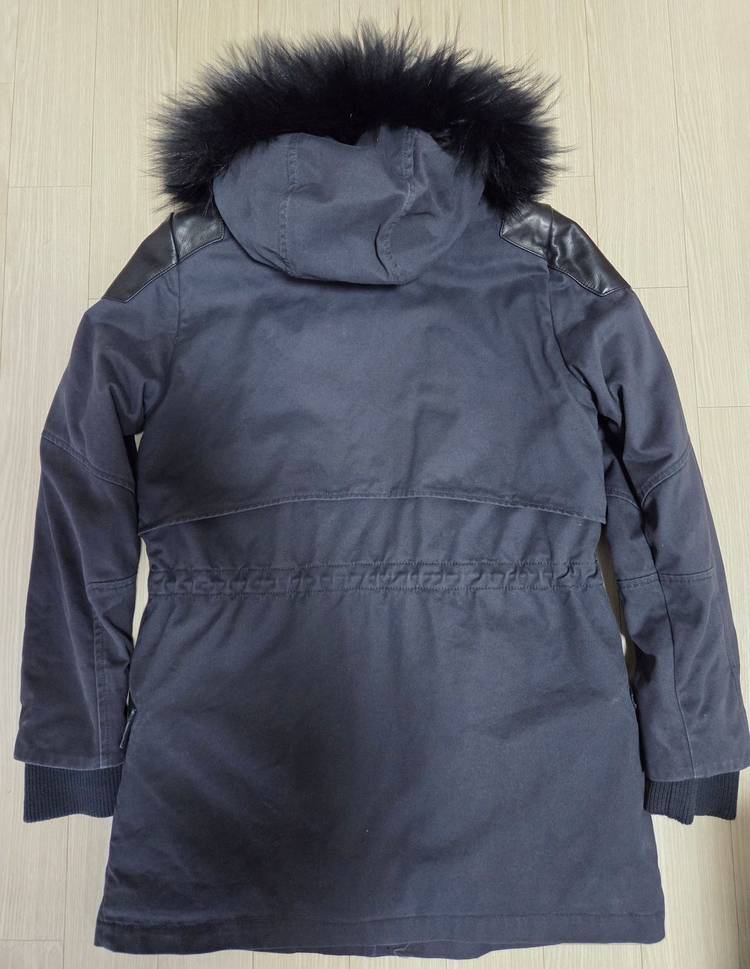 마쥬 가죽 트림 후드 코트--1