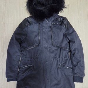 마쥬 가죽 트림 후드 코트