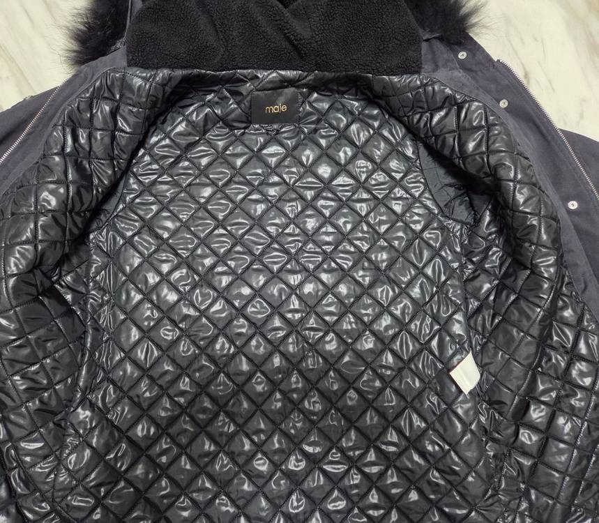 마쥬 가죽 트림 후드 코트--2