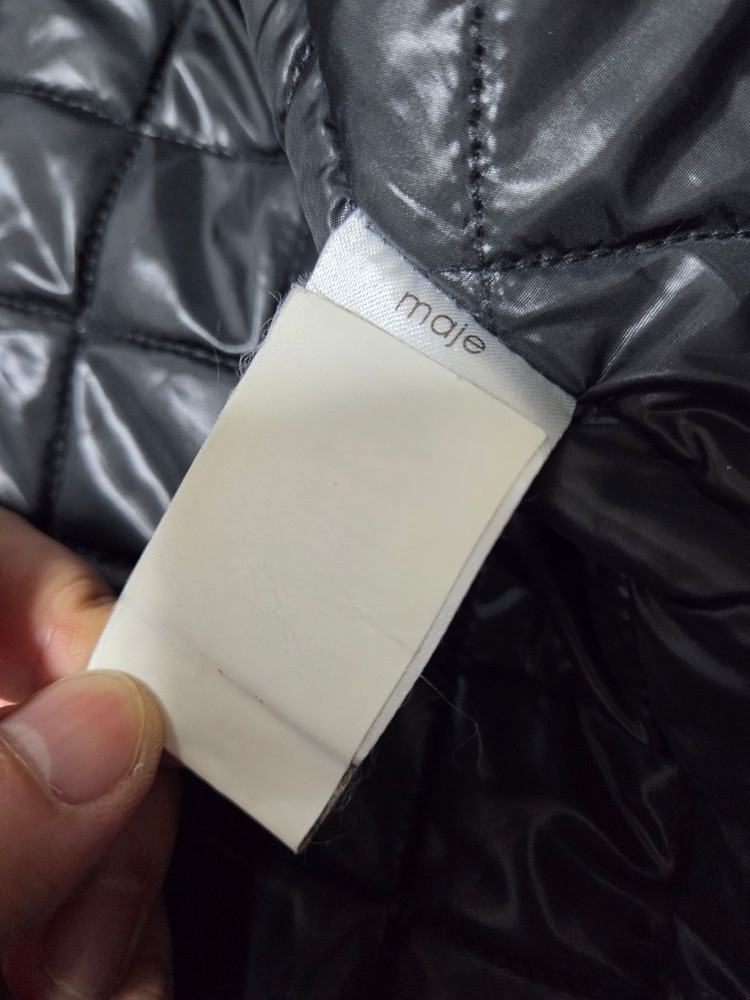 마쥬 가죽 트림 후드 코트--6