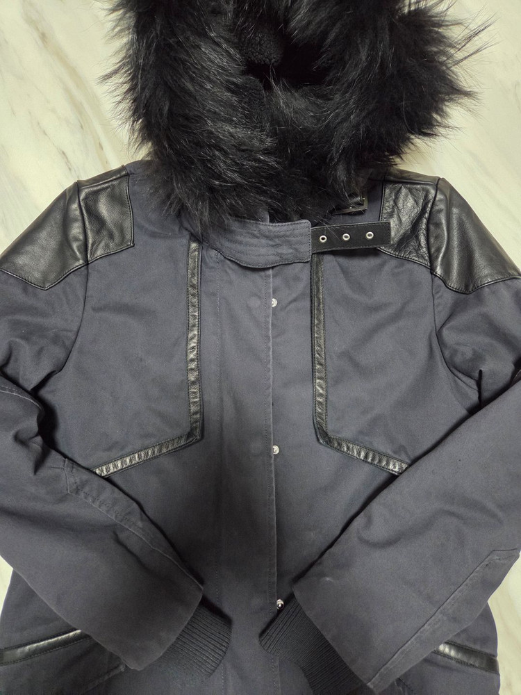 마쥬 가죽 트림 후드 코트--9