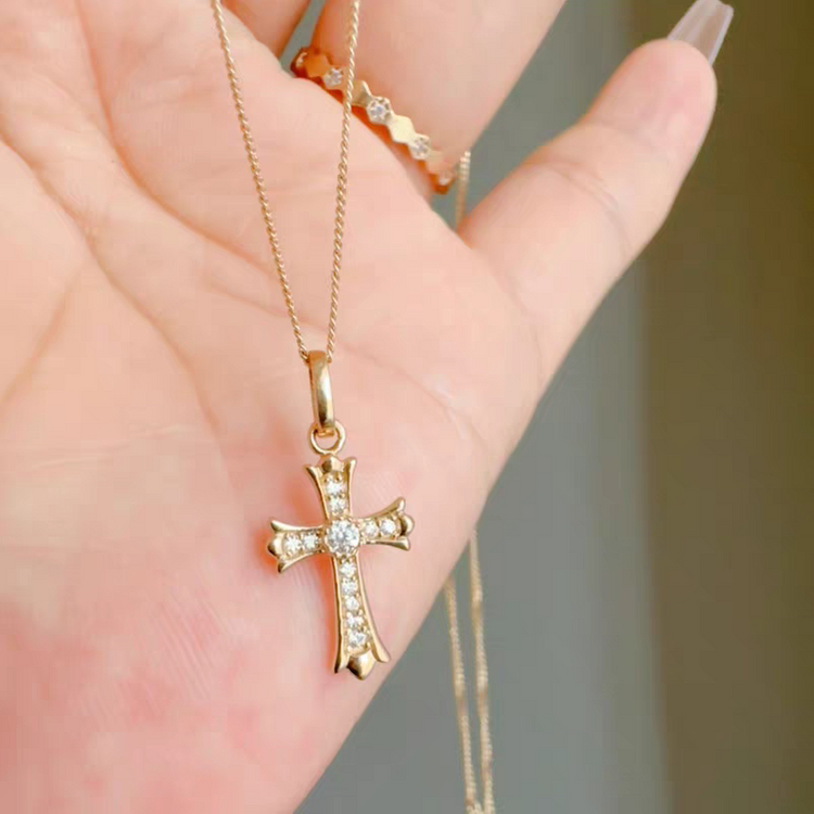 Oceanora 14K 골드 CZ 다이아몬드 십자가 펜던트--8