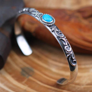 Oceanora 핸드카빙 터쿼이즈 925 실버 뱅글