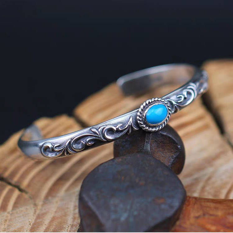 Oceanora 핸드카빙 터쿼이즈 925 실버 뱅글--1