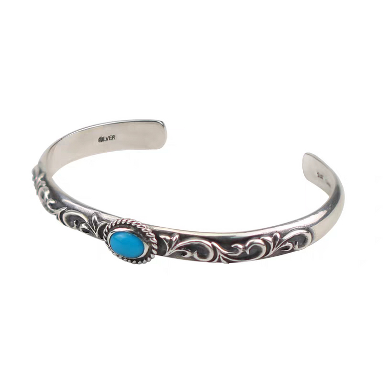 Oceanora 핸드카빙 터쿼이즈 925 실버 뱅글--4