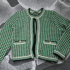 MAJE 마쥬 그린블랙 체크 니트 가디건 자켓