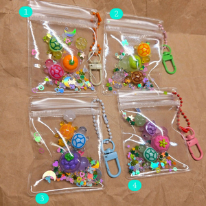 지퍼백 거북이 D고리 키링 4개. (귤/사과/포도/딸기) 이미지