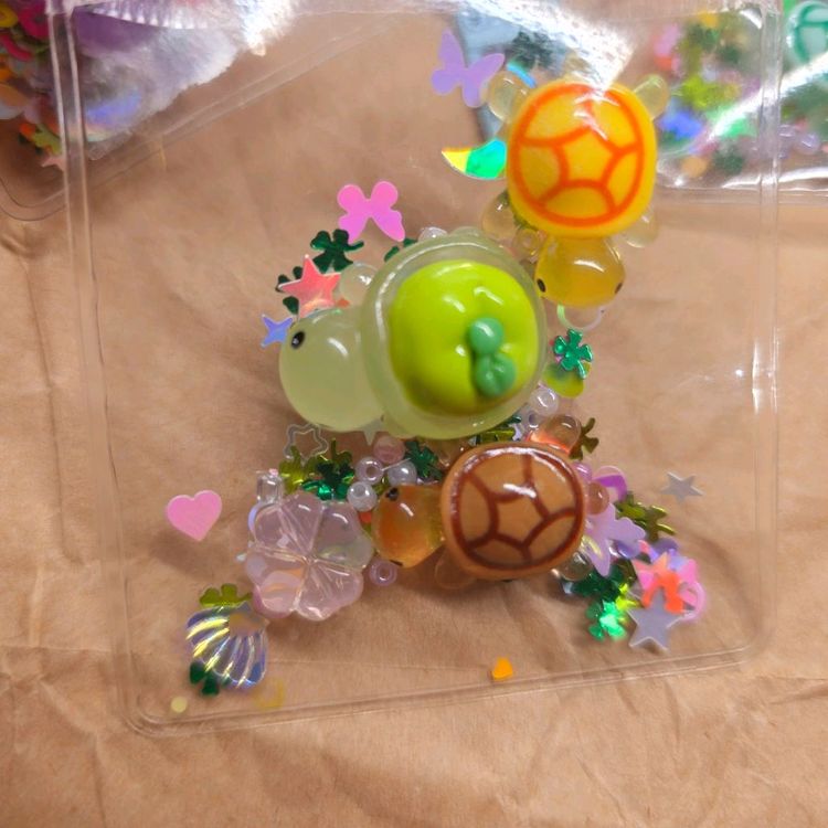 지퍼백 거북이 D고리 키링 4개. (귤/사과/포도/딸기) 이미지