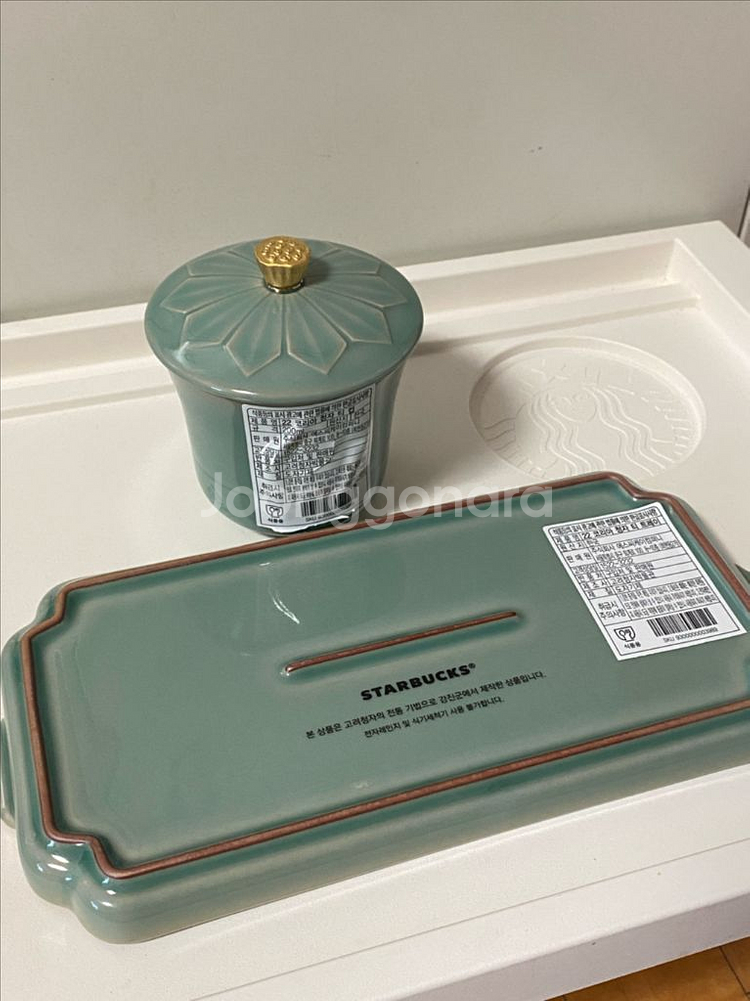 스타벅스 22 코리아 청자 티 컵 200ml, 청자 티 트레이 세트--1