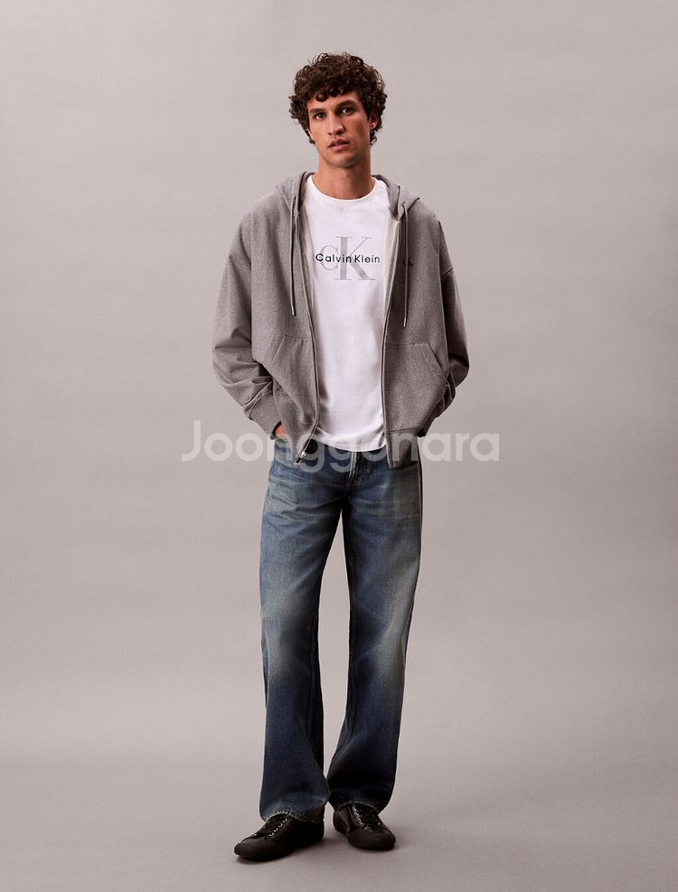 캘빈클라인 CK 아카이브 자수 약기모 후드집업 자켓 L--1