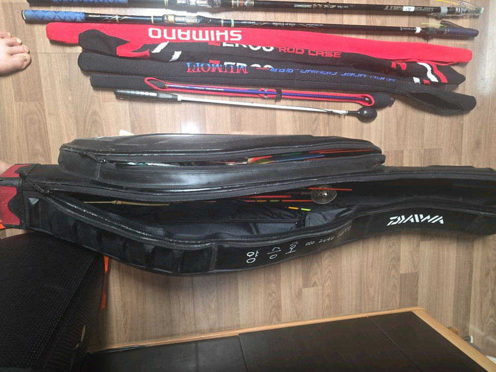 낚시대 케이스 세트,시마노화이어브러드구레,다이와토너머트3000번LBD.보조스플,가방,찌,티타늄뜰채,티타늄주걱(미사용 이미지