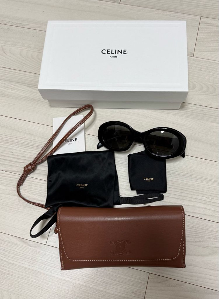 정품 셀린느 선글라스 트리옹프 오벌 선글라스 수지 안유진 아이린 01 블랙 신상--1