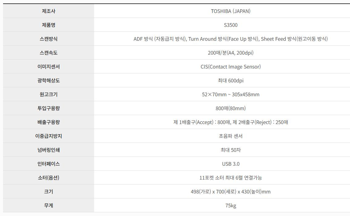 도시바 S3500 A3 A4 초고속 양면 칼라 스캐너, 스캔속도 : 200매(분)--8