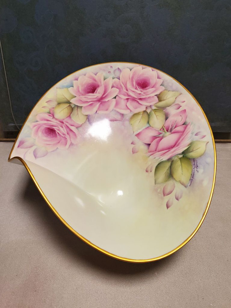 포슬린 아트 도자기 작품-핑크 로즈--2