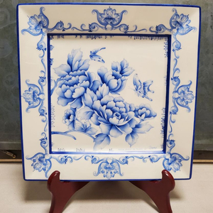 포슬린 아트 도자기 작품-블루 민화